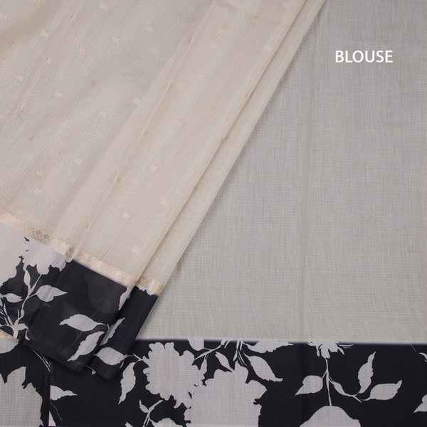 Kota Cream Saree With Zari Buttas And Printed Border
