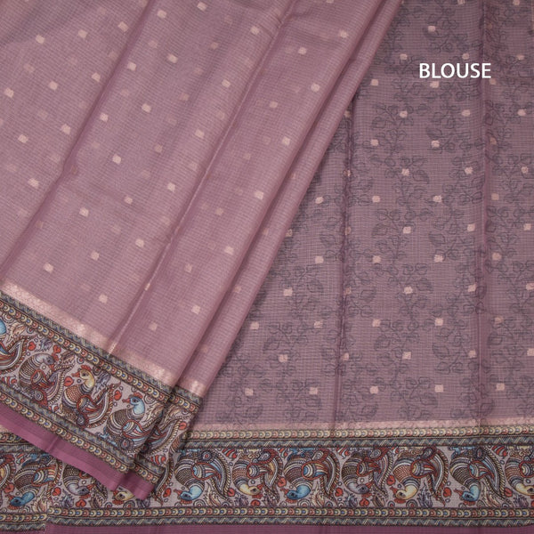 Kota Onion Pink Saree With Zari Buttas And Printed Border