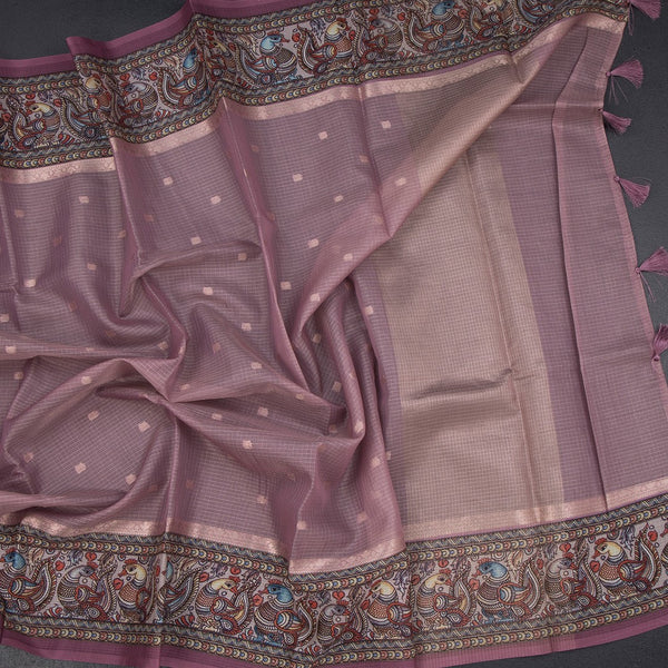 Kota Onion Pink Saree With Zari Buttas And Printed Border