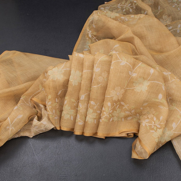 Linen Gold Saree With Painted Zari Thread Work
