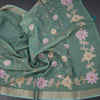 Linen Jade Green Saree With Painted Zari Thread Work 02