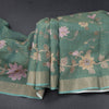 Linen Jade Green Saree With Painted Zari Thread Work 02