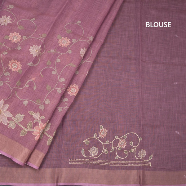 Linen Onion Pink Saree With Painted Zari Thread Work