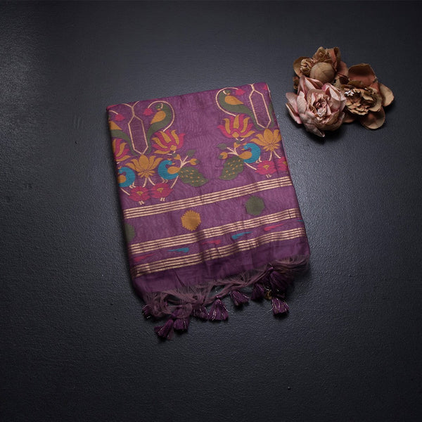 Silk Cotton Light Pink Borderless Thread Work Saree