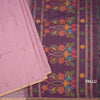Silk Cotton Light Pink Borderless Thread Work Saree