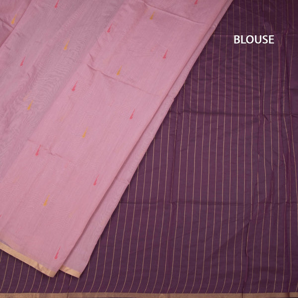 Silk Cotton Light Pink Borderless Thread Work Saree