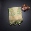 Silk Cotton Lime Green Borderless Thread Work Saree