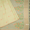 Silk Cotton Lime Green Borderless Thread Work Saree