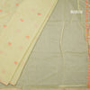 Silk Cotton Lime Green Borderless Thread Work Saree