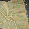 Silk Cotton Lime Green Borderless Thread Work Saree