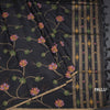 Silk Cotton Black Borderless Thread Work Saree In Floral Creeper Design