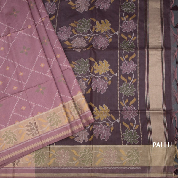 Raw Silk Onion Pink Printed Saree 02