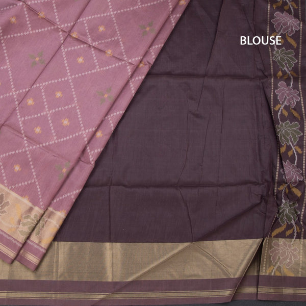 Raw Silk Onion Pink Printed Saree 02