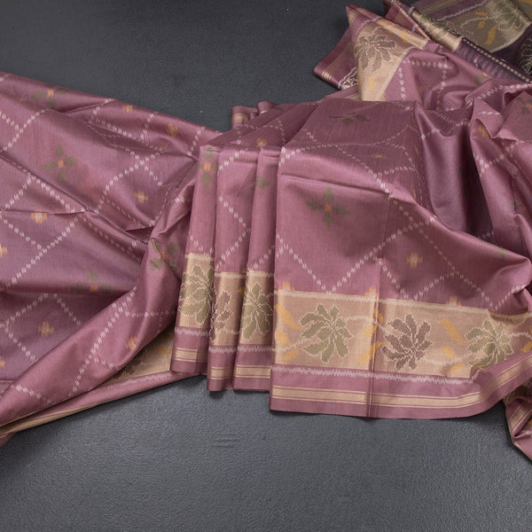 Raw Silk Onion Pink Printed Saree 02