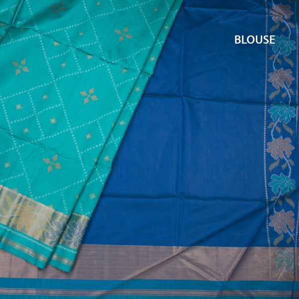 Raw Silk Rama Blue Printed Saree