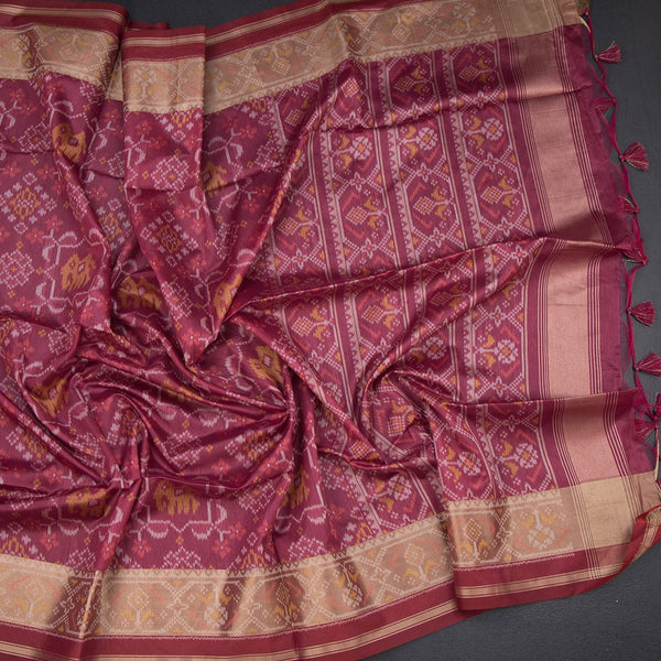 Raw Silk Reddish Pink Printed Saree