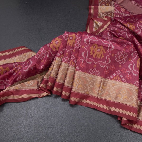 Raw Silk Reddish Pink Printed Saree