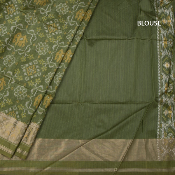 Raw Silk Parrot Green Printed Saree 02