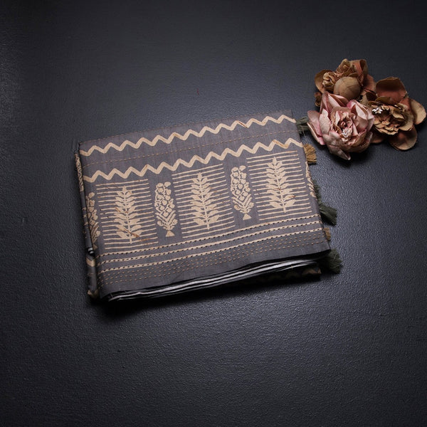 Raw Silk Grey Zig Zag Printed Saree