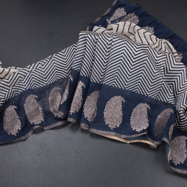 Semi Linen Cream Zig Zag Printed Saree And Zari Thread Border 03