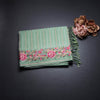 Raw Silk Pista Green Zari Stripes Saree And Floral Thread Border
