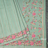 Raw Silk Pista Green Zari Stripes Saree And Floral Thread Border
