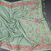 Raw Silk Pista Green Zari Stripes Saree And Floral Thread Border