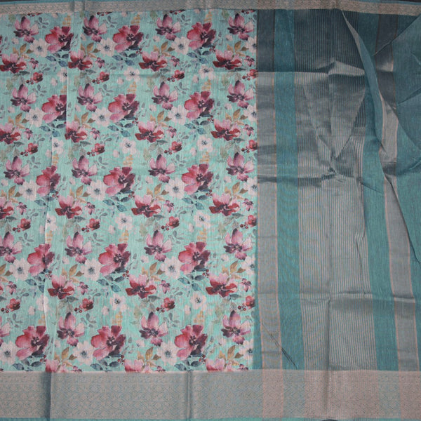 Raw Silk Sea Green Floral Printed Saree And Zari Border