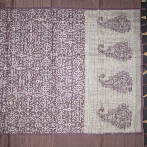Raw Silk Purple Printed Saree With Zari Border