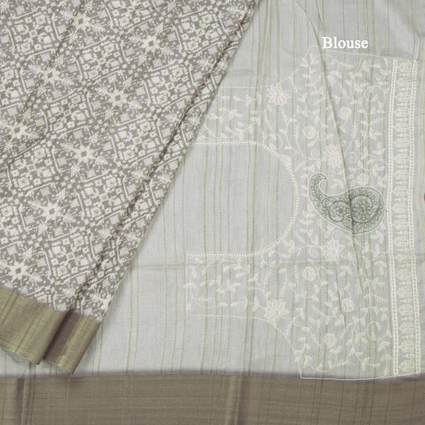 Raw Silk Olive Green Printed Saree With Zari Border 02