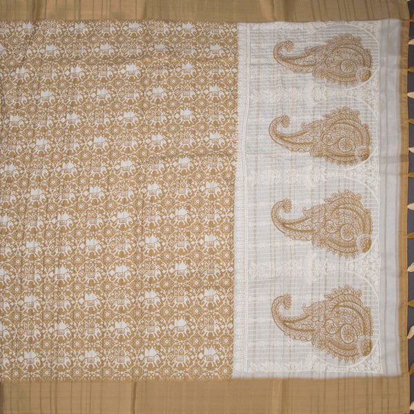 Raw Silk Mustard Yellow Printed Saree With Zari Border