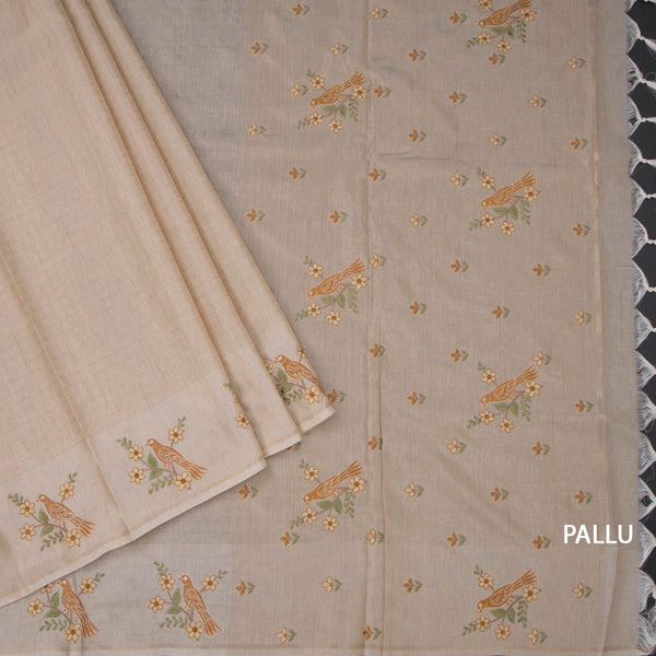 Raw Silk Cream Zari Checked Saree and Thread Border