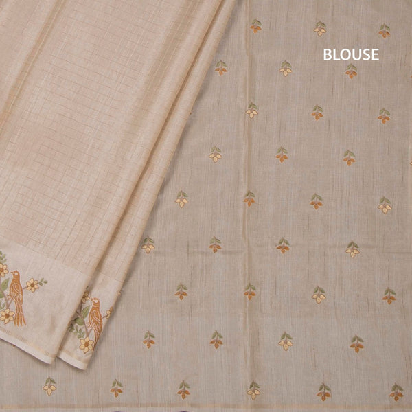 Raw Silk Cream Zari Checked Saree and Thread Border