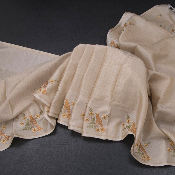 Raw Silk Cream Zari Checked Saree and Thread Border