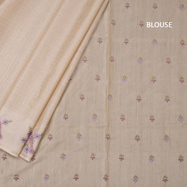 Raw Silk Cream Zari Checked Saree and Thread Border 02