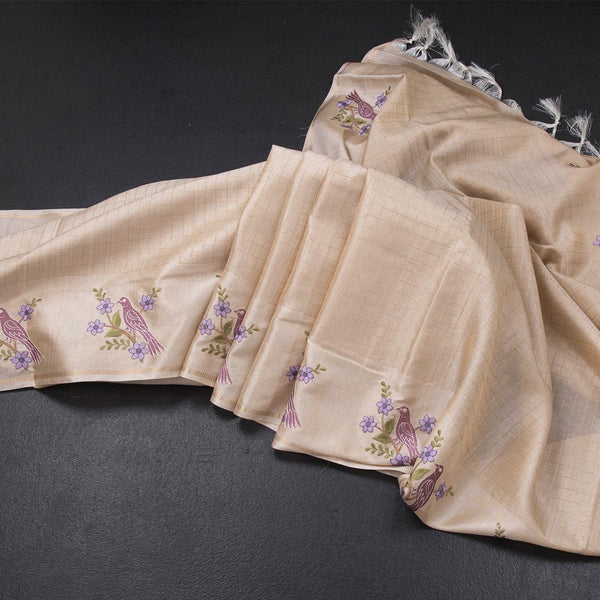 Raw Silk Cream Zari Checked Saree and Thread Border 02