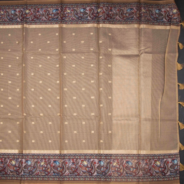 Kota Gold Saree With Zari Buttas And Printed Border