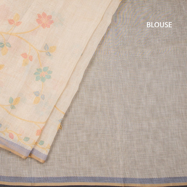 Linen Cream Saree With Painted Zari Thread Work