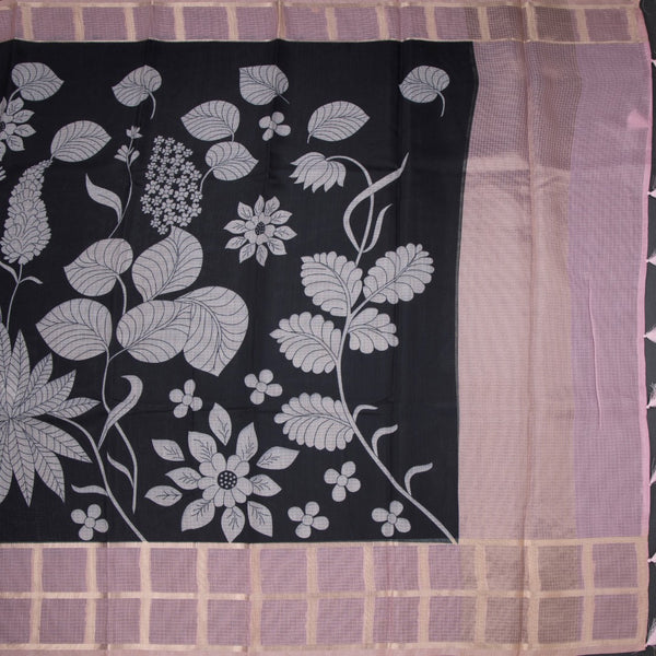 Kota Black Floral Printed Saree And Zari Checked Border 02