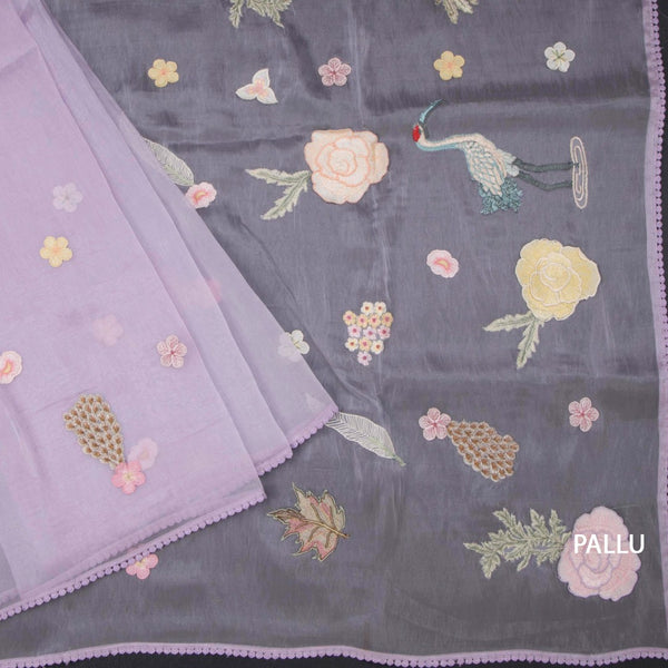 Soft Tissue Lavender Thread Work Saree