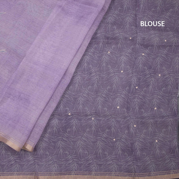 Organza Lavender Leaf Printed With Zari Thread Work Saree