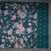 Raw Silk Teal Blue Floral Printed Saree And Thread Cut Work Border