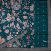 Raw Silk Teal Blue Floral Printed Saree And Thread Cut Work Border