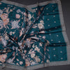 Raw Silk Teal Blue Floral Printed Saree And Thread Cut Work Border