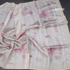 Raw Silk Light Grey Printed With Thread Work Saree And Cut Work Border