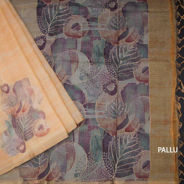 Organza Pastel Orange Printed With Zari Thread Work