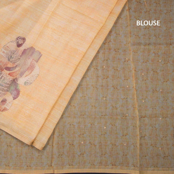 Organza Pastel Orange Printed With Zari Thread Work
