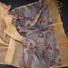 Organza Pastel Orange Printed With Zari Thread Work