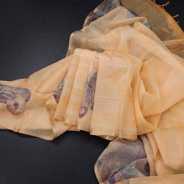 Organza Pastel Orange Printed With Zari Thread Work