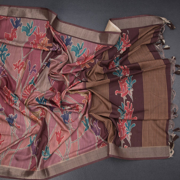 Raw Silk Pink Printed Saree And Zari Border